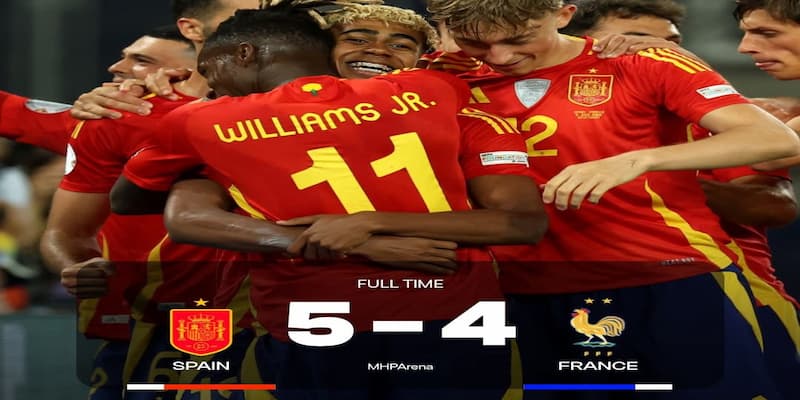 Tây Ban Nha Loại Pháp Sau Trận Cầu Có 9 Bàn Thắng ĐKVĐ Tây Ban Nha giành chiến thắng với tỷ số 5-4 trước đội tuyển Pháp
